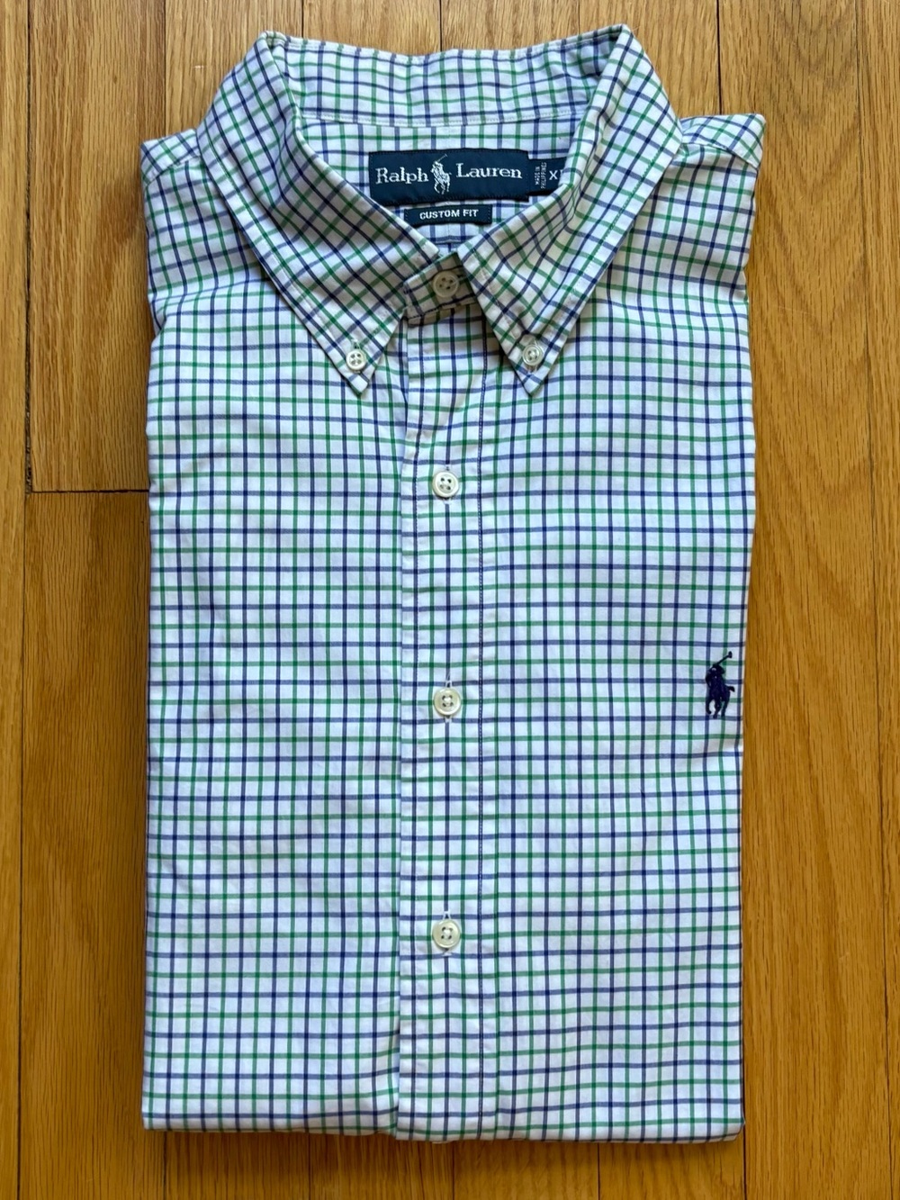 Polo Ralph Lauren Mens Long Sleeve Dress Shirt Custom Fit XL White Green Blue